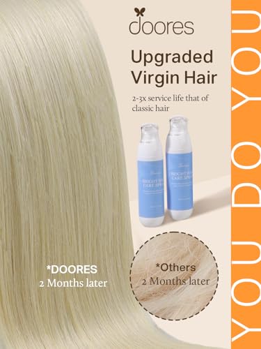 DOORES Human Hair Extensions Tape in Hair Ash Blonde Highlighted Platinum Blonde 22 Inch 50g 20pcs Hair Extensions Tape in Real Hair Extensions Straight Hair Extensions - Image 3