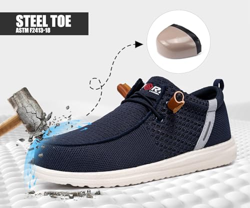 LARNMERN Slip On Steel Toe Shoes Men Lightweight Comfortable Lounging Walking Sneakers Safety Work Steel Toe Loafers (9 Men, Navy Blue) - Image 5