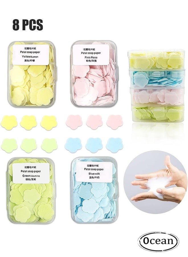 Ocean 8 Pcs Petal Shape Soap Flakes Hand Soap Sheets, Mini Portable Antibacterial Soap Sheets the Box, Disposable Travel Scented Bath Slice Sheet Foaming Paper Soap (Colorful) - Image 1