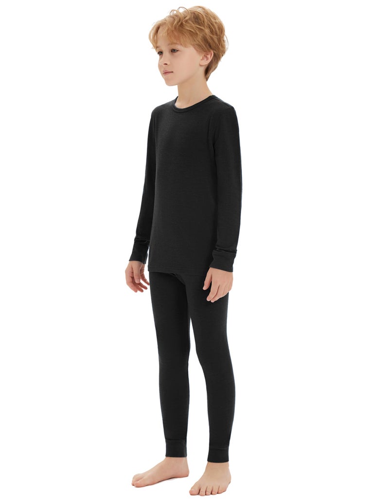 Iguana Unisex Kids 100% Merino Wool Base Layer Set Lightweight Thermal Underwear Sets for Girls and Boys Black 11-12 - Image 2