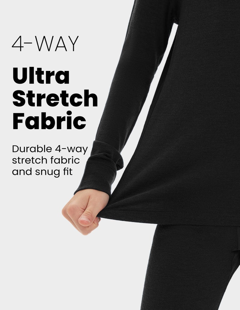 Iguana Unisex Kids 100% Merino Wool Base Layer Set Lightweight Thermal Underwear Sets for Girls and Boys Black 11-12 - Image 4