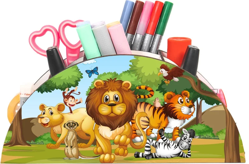 نوتبا Wooden Vip Lion and His Team in the Jungle with Rainbow Ruler Desktop Pen Holder For Kids VIP14