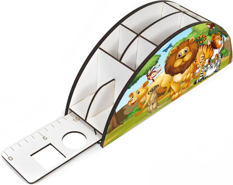 نوتبا Wooden Vip Lion and His Team in the Jungle with Rainbow Ruler Desktop Pen Holder For Kids VIP14