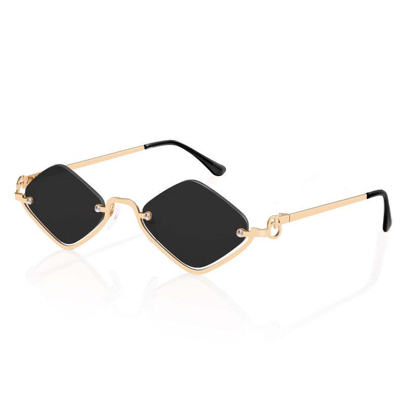 TYA Retro Y2k Sunglasses for Women,Trendy Semi-Rimless Sun Glasses Irregular Narrow Gold Sunnies UV400 - Image 1