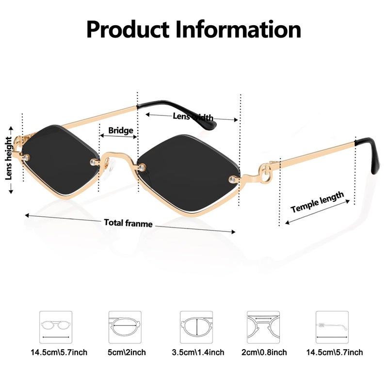 TYA Retro Y2k Sunglasses for Women,Trendy Semi-Rimless Sun Glasses Irregular Narrow Gold Sunnies UV400 - Image 4