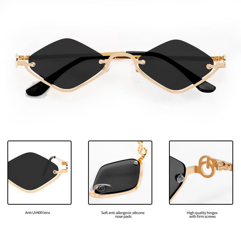 TYA Retro Y2k Sunglasses for Women,Trendy Semi-Rimless Sun Glasses Irregular Narrow Gold Sunnies UV400 - Image 5