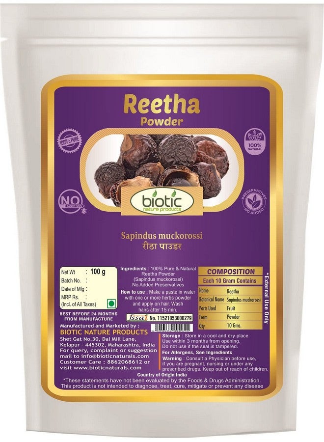 Biotic Natural Aritha Powder - Reetha Powder - Ritha - Soapnuts (Sapindus Mukorossi) for Hair - 100g - Image 1
