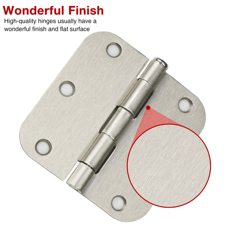 KIW Door Hinge 3 1/2"" 18 Pack Rounded Door Hinges Satin/Brushed Nickel 3.5"" X 3.5 Inch Hinges For Doors Interior 5/8"" Radius Corners Residential Silver Heavy Duty Steel Reversible Removable Pin Hinge Kiw - Image 4