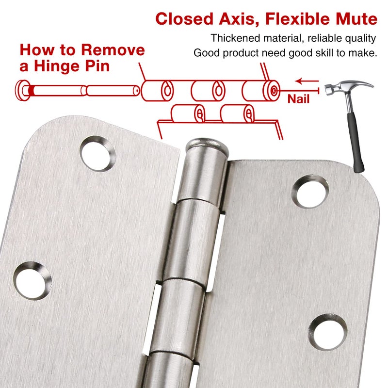 KIW Door Hinge 3 1/2"" 18 Pack Rounded Door Hinges Satin/Brushed Nickel 3.5"" X 3.5 Inch Hinges For Doors Interior 5/8"" Radius Corners Residential Silver Heavy Duty Steel Reversible Removable Pin Hinge Kiw - Image 2