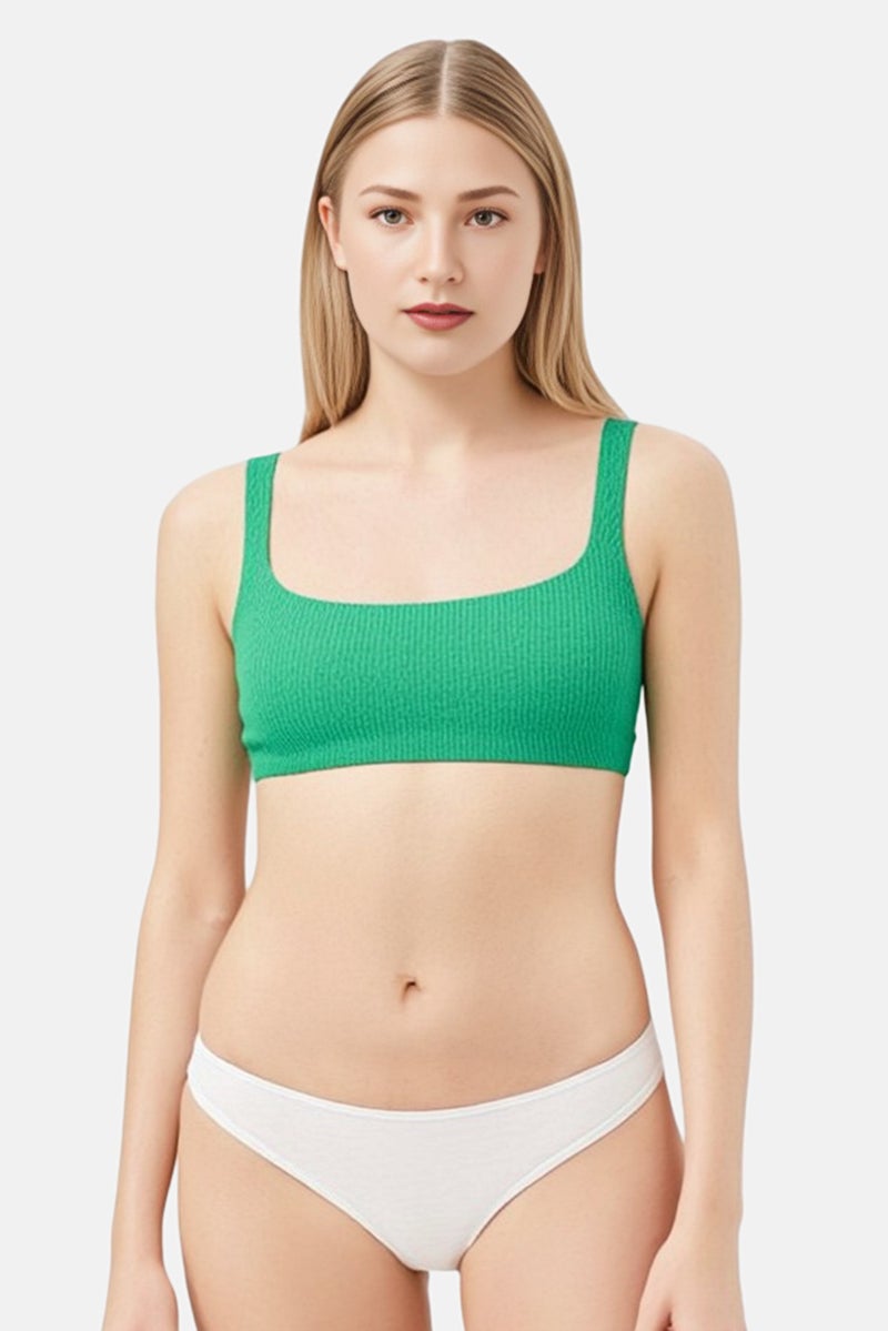 Bershka بلوزة بيكيني نسائية غير مبطنة، خضراء - Image 1