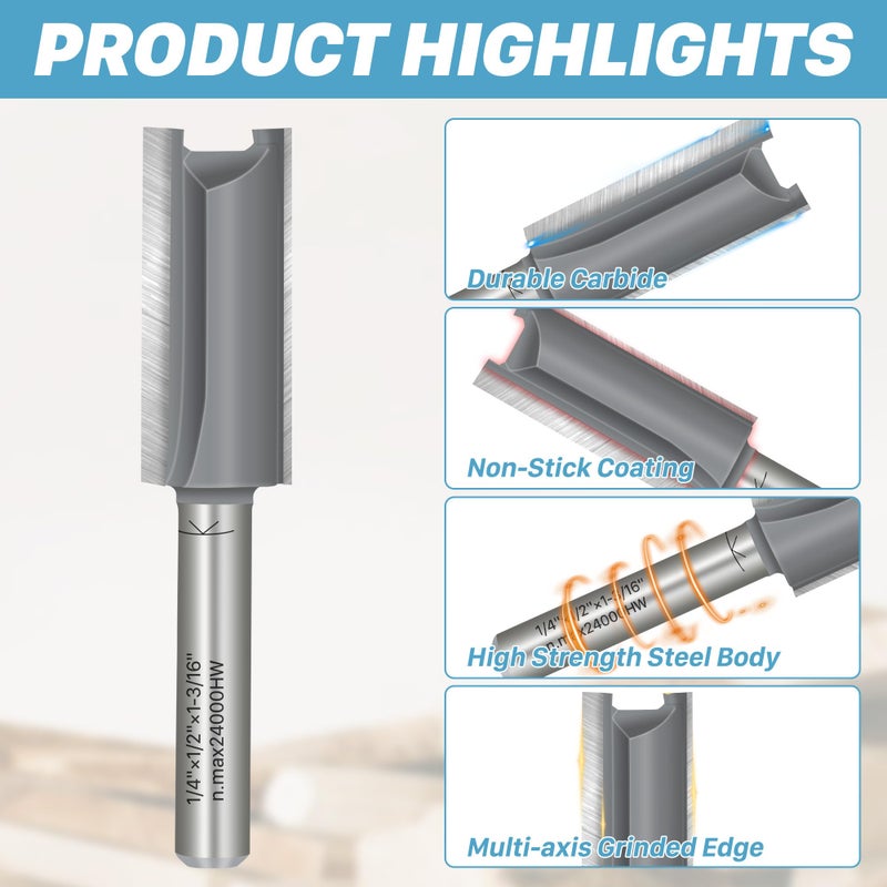 KEENTECH 7Pcs Straight Router Bit Set 1/4 Shank, Cutting Dia 1/8" 5/32â€œ 3/16â€ 1/4â€œ 5/16â€ 3/8â€œ 1/2â€, Straight Router Bit for Woodworking - Image 3
