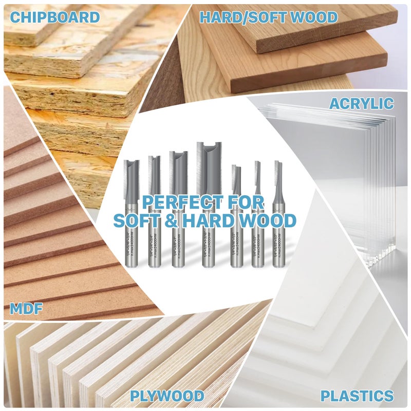 KEENTECH 7Pcs Straight Router Bit Set 1/4 Shank, Cutting Dia 1/8" 5/32â€œ 3/16â€ 1/4â€œ 5/16â€ 3/8â€œ 1/2â€, Straight Router Bit for Woodworking - Image 4
