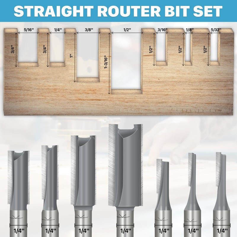 KEENTECH 7Pcs Straight Router Bit Set 1/4 Shank, Cutting Dia 1/8" 5/32â€œ 3/16â€ 1/4â€œ 5/16â€ 3/8â€œ 1/2â€, Straight Router Bit for Woodworking - Image 2