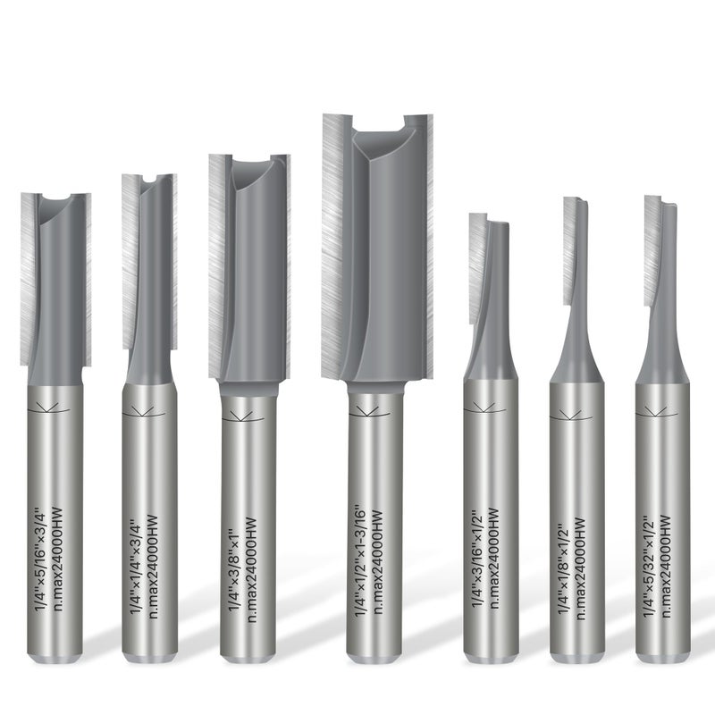 KEENTECH 7Pcs Straight Router Bit Set 1/4 Shank, Cutting Dia 1/8" 5/32â€œ 3/16â€ 1/4â€œ 5/16â€ 3/8â€œ 1/2â€, Straight Router Bit for Woodworking - Image 1