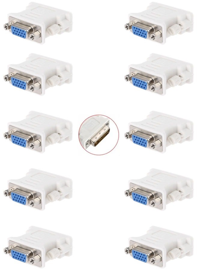 Taimi 10-Piece DVI 24 Pin Male To VGA 15 Pin Female Converter Adapter White  - Image 1