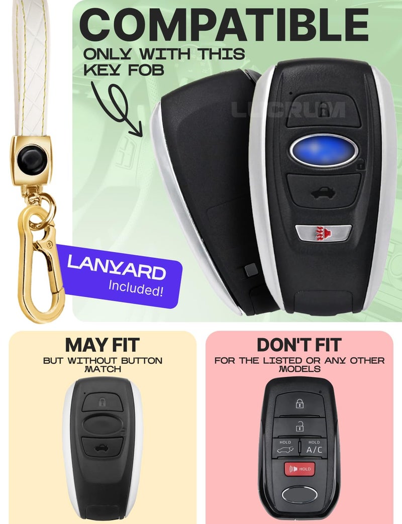 Lucrum Compatible with Subaru Key Fob Cover & Keychain, TPU Keyfob Case for Outback Crosstrek Forester Impreza Legacy STI WRX (2016-2025) - White and Gold - Image 2
