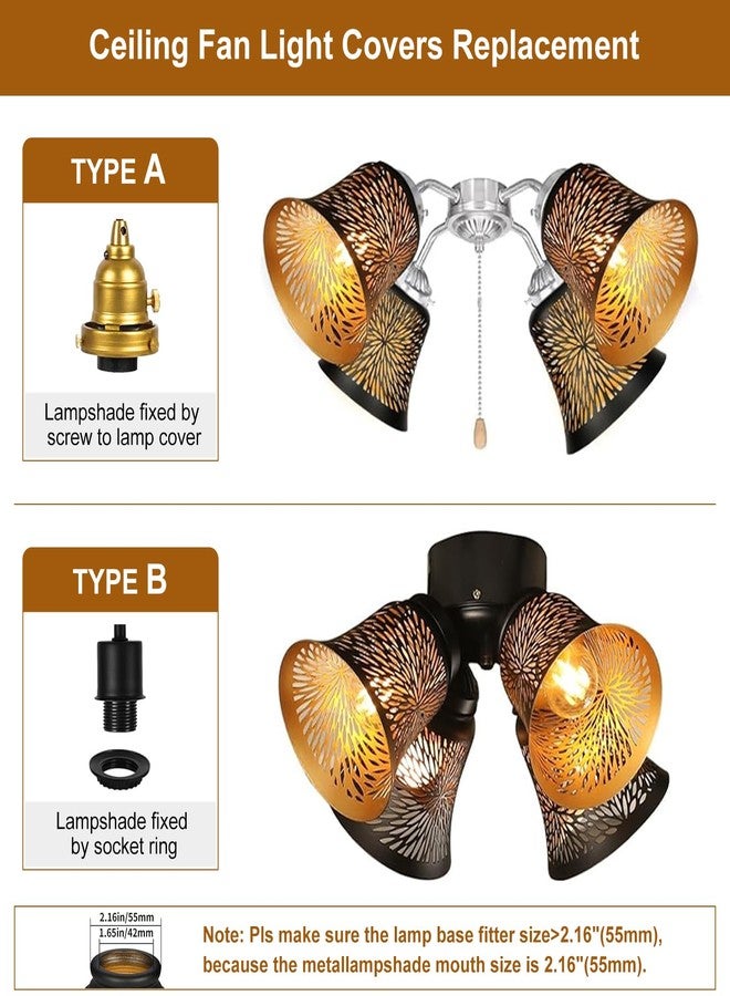 ALUCSET Ceiling Fan Replacement Globes, 4 Pack Chrysanthemum Pattern Fixture Replacement Globes Shades with 1-5/8" Fitter, ALUCSET 4.5" Height and 4-3/4" Diameter, Metal Cover for Pendant Lamp Wall Lamp - Image 4