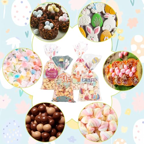 QIHOMPIB Easter Goodie Bags, 100 PCS Easter Cellophane Treat Bags, Easter Cookie Snack Candy Party Favor Ziplock Cookie Bags Holiday Candy Bags Easter Plastic Gift Bags for Gift Giving Easter Decorations - Image 5