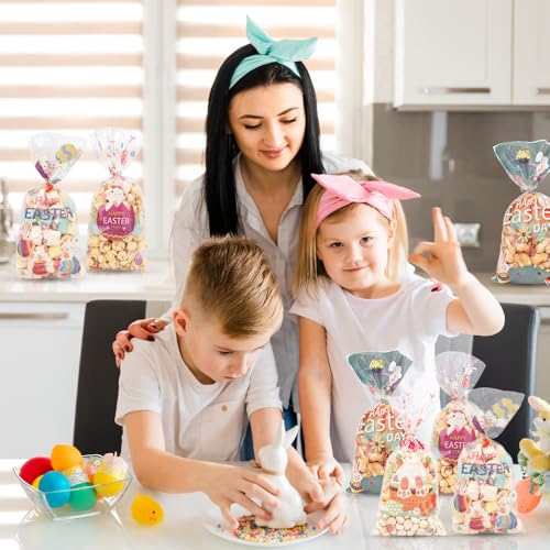 QIHOMPIB Easter Goodie Bags, 100 PCS Easter Cellophane Treat Bags, Easter Cookie Snack Candy Party Favor Ziplock Cookie Bags Holiday Candy Bags Easter Plastic Gift Bags for Gift Giving Easter Decorations - Image 4