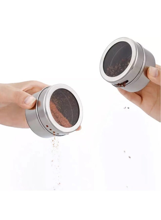 Happy Home 6-Piece Magnetic Spice Jars, Stainless Steel Magnetic Spice Container, Dust-Proof, Easy to Clean, Rust-Free Magnetic Spice Jars - Silver - Image 3