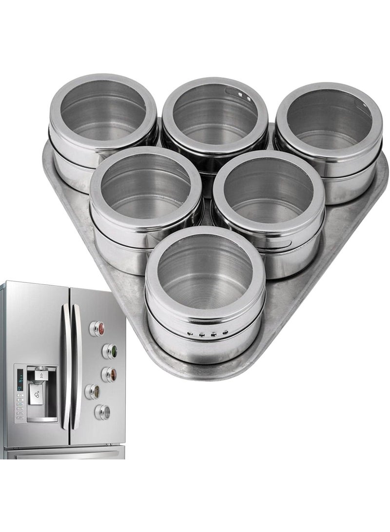 Happy Home 6-Piece Magnetic Spice Jars, Stainless Steel Magnetic Spice Container, Dust-Proof, Easy to Clean, Rust-Free Magnetic Spice Jars - Silver - Image 2