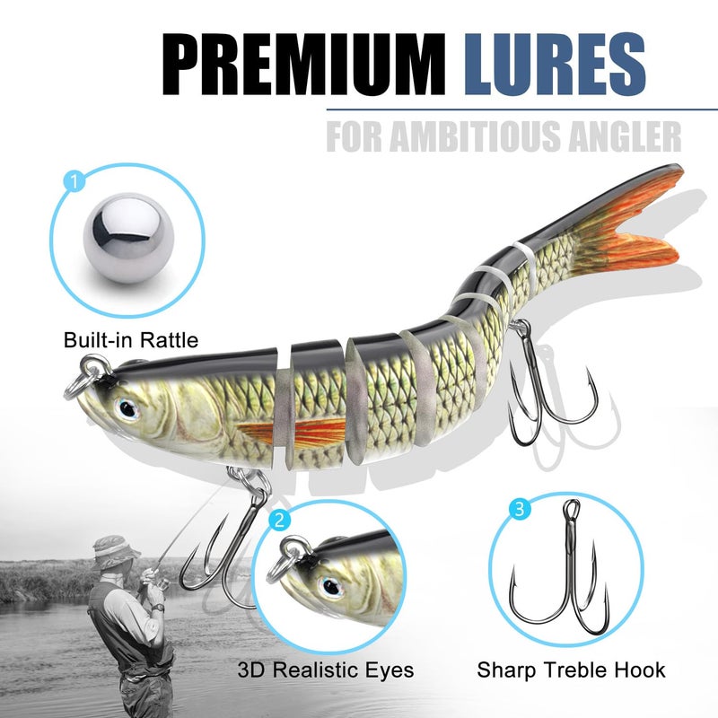 CHSMONB Fishing Lures for Freshwater and Saltwater, CHSMONB 6 Pcs Slow Sinking Most Lifelike Jointed Swimbait for Bass Trout Crappie Walleye Pike, Amazing Gifts for Men and Family - Image 2