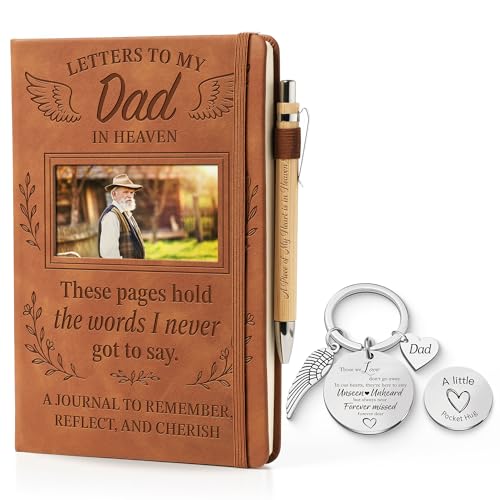 EliteSign Memorial Gifts for Loss of Dad, Letters to My Father in Heaven Grief Journal with Photo Cover, Wood Pen & Angel Keychain, Sympathy Bereavement Gifts for Loss of Father, Dad Memorial Gift from Daughter Son - Image 1