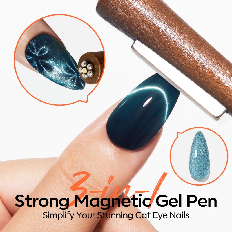 modelones Cat Eye Magnet Set for Nails, Heart Cateye Powerful 3 IN One Magnetic Pen Nail Design Square Double Head Round Magnets Tool Glassy Moon French Flower Cats Eye Effect Manicure DIY Gift - Image 2