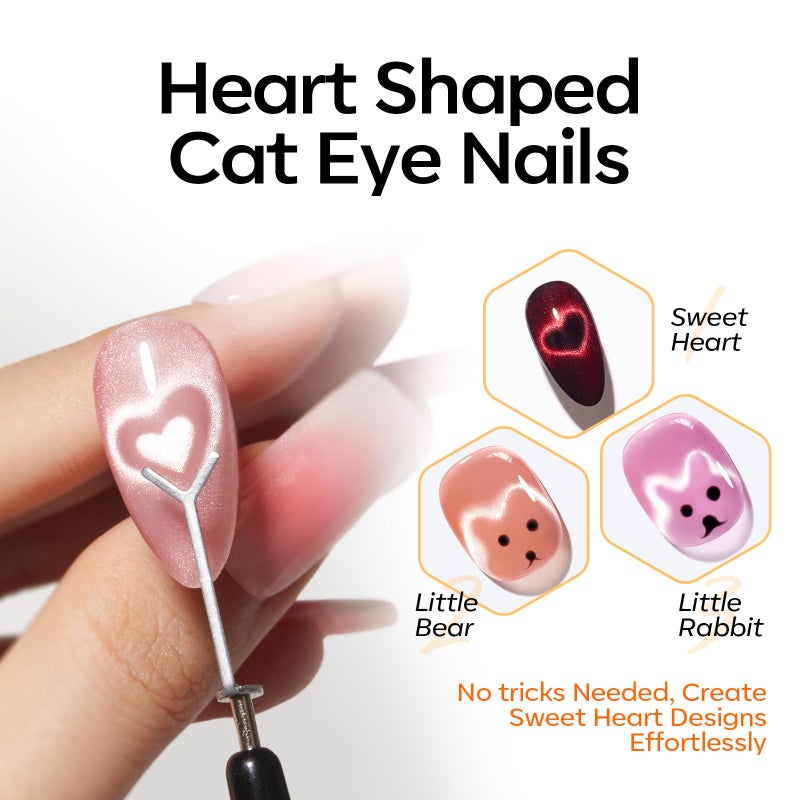 modelones Cat Eye Magnet Set for Nails, Heart Cateye Powerful 3 IN One Magnetic Pen Nail Design Square Double Head Round Magnets Tool Glassy Moon French Flower Cats Eye Effect Manicure DIY Gift - Image 3
