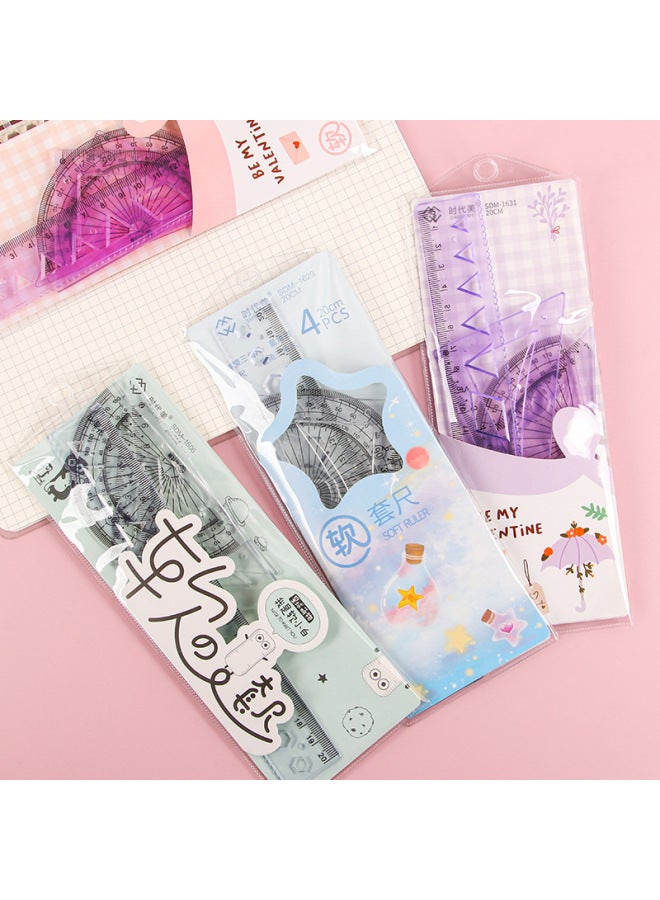 HELPS Cartoon Soft Ruler Suit Stationery Primary School Student Soft Ruler 4-piece Set Folding Constant Triangle Protractor Children Ruler - Image 4