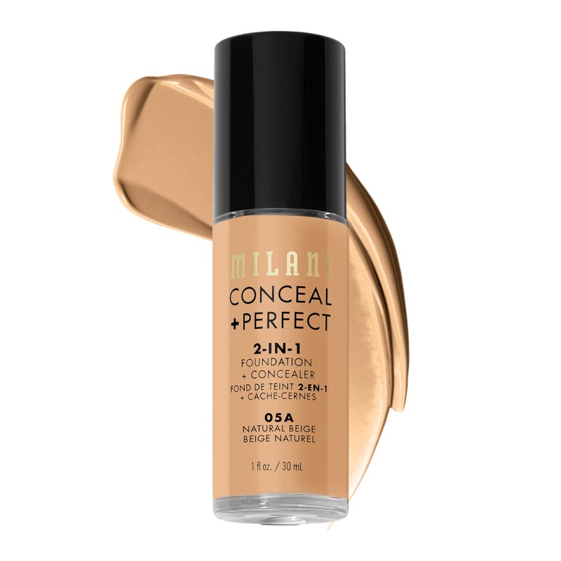 Milani Conceal + Perfect 2-in-1 Foundation + Concealer for a Flawless Complexion, Under Eye Corrector, Cover Redness and Imperfections, Waterproof and Sweatproof - Natural Beige - Image 1