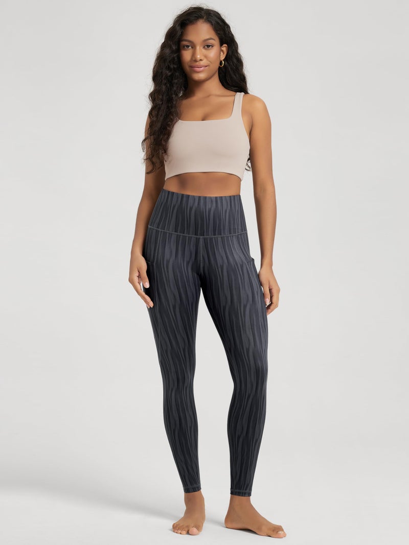 ODODOS Women's High Waisted Full Length Yoga Leggings with Pockets, 28" Inseam Tummy Control Non See Through Workout Athletic Running Yoga Pants, Wave Line Charcoal, XX-Large - Image 4