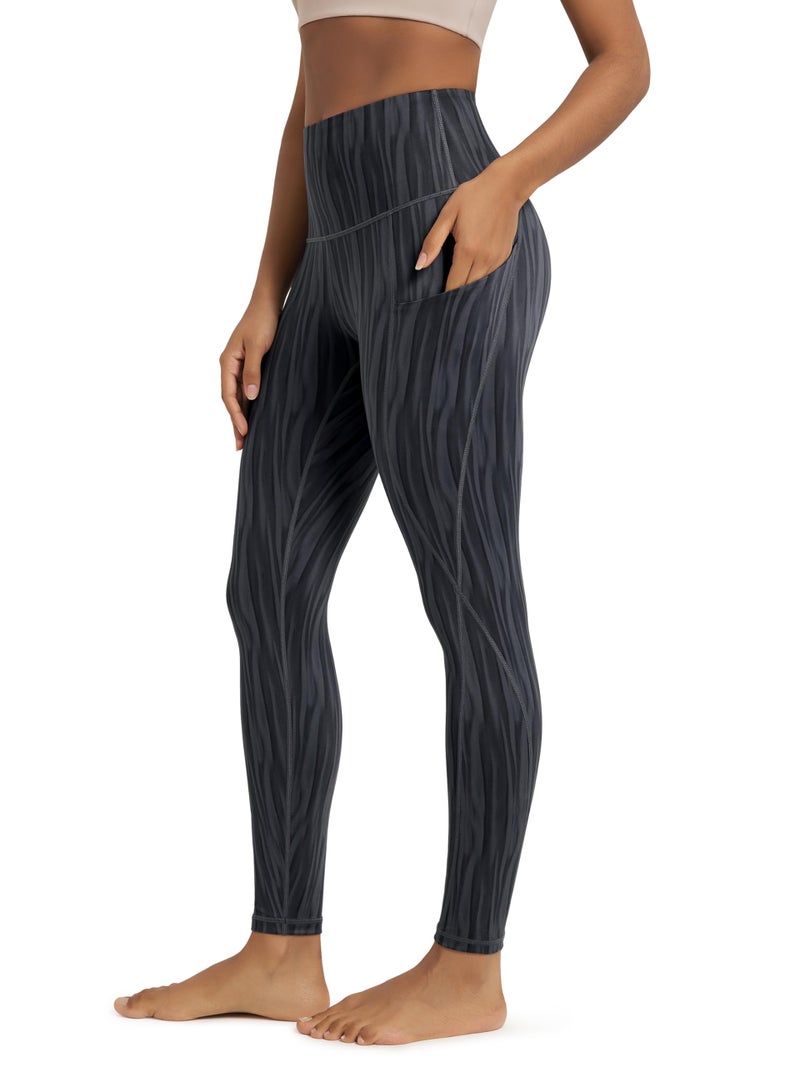 ODODOS Women's High Waisted Full Length Yoga Leggings with Pockets, 28" Inseam Tummy Control Non See Through Workout Athletic Running Yoga Pants, Wave Line Charcoal, XX-Large - Image 1