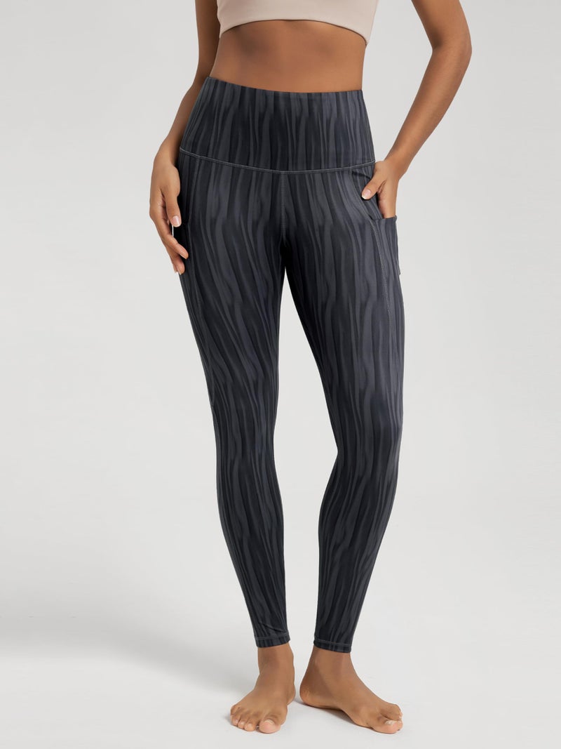 ODODOS Women's High Waisted Full Length Yoga Leggings with Pockets, 28" Inseam Tummy Control Non See Through Workout Athletic Running Yoga Pants, Wave Line Charcoal, XX-Large - Image 2