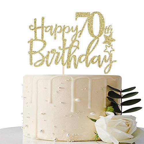 Festiko®Gold Glitter Happy 70th Birthday Cake Topper,Hello 70,Cheers to 70 Years,70 & Fabulous Party Decoration - Image 1