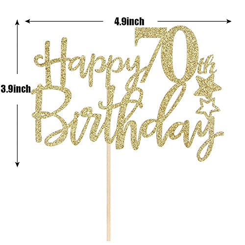Festiko®Gold Glitter Happy 70th Birthday Cake Topper,Hello 70,Cheers to 70 Years,70 & Fabulous Party Decoration - Image 2