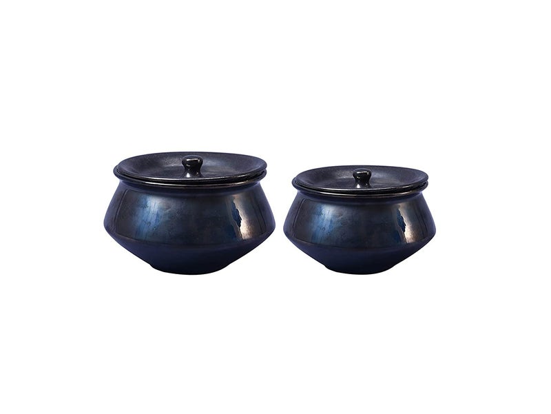 Caffeine Ceramic Handmade Black Ferrous Serving Handi with Lid Set of 4 - Image 3