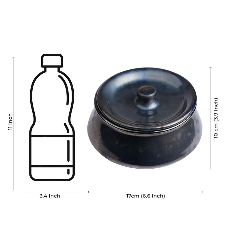 Caffeine Ceramic Handmade Black Ferrous Serving Handi with Lid Set of 4 - Image 5