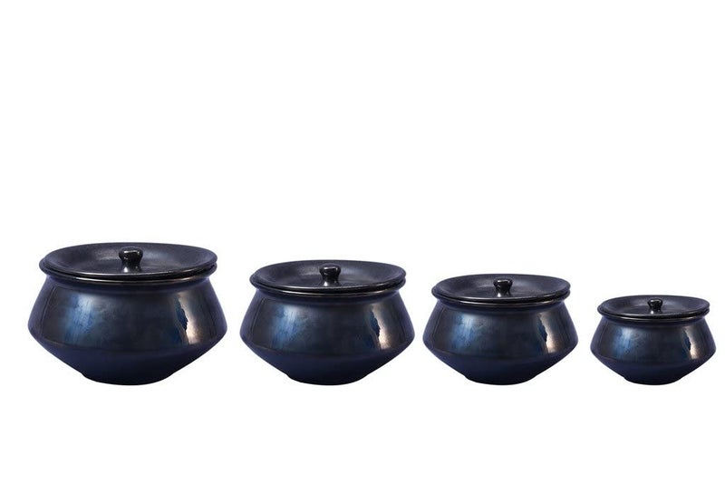 Caffeine Ceramic Handmade Black Ferrous Serving Handi with Lid Set of 4 - Image 2