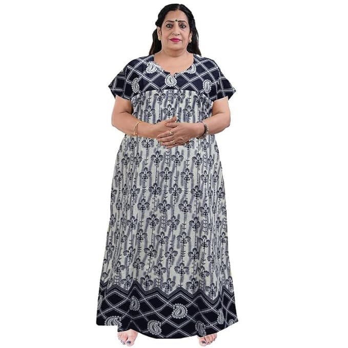 KBNBJ Nighty for Women Cotton Printed Maxi Gown Ankle Length Nighty Night Dress Gown for Women Maxi - Free Size (Free Size, Maroon&Blk) - Image 2