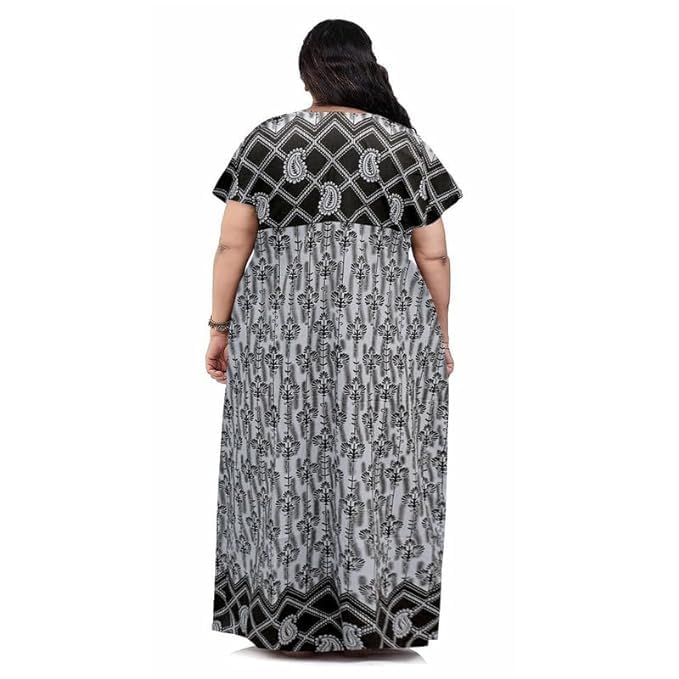 KBNBJ Nighty for Women Cotton Printed Maxi Gown Ankle Length Nighty Night Dress Gown for Women Maxi - Free Size (Free Size, Maroon&Blk) - Image 3