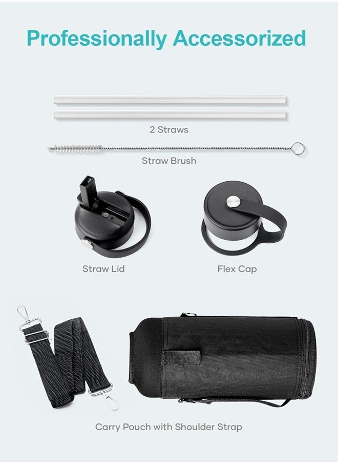 BUZIO زجاجة مياه معزولة بالفراغ من الفولاذ المقاوم للصدأ سعة 87 أونصة (باردة لمدة 48 ساعة/ساخنة لمدة 24 ساعة) كوب/قارورة للسفر بجدار مزدوج وخالية من مادة BPA سعة نصف جالون للرياضة الخارجية والمشي لمسافات طويلة والتخييم والجري باللون الأسود - Image 5