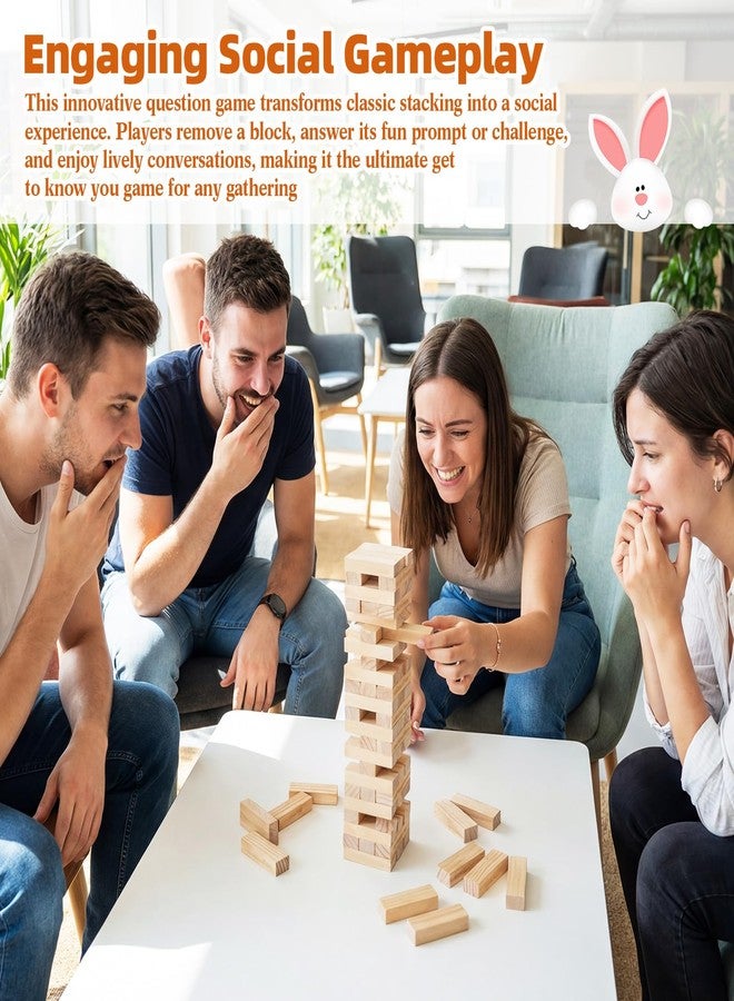 Lewtemi Break the Ice Questions Tower Tumbling Tower Game, 54 Break the Ice Conversation Starters, Wooden Blocks Stacking Games for Team Coworkers Friends Family Night Get to Know Each Other - Image 3