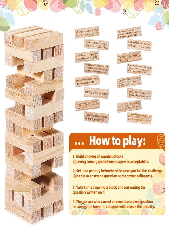Lewtemi Break the Ice Questions Tower Tumbling Tower Game, 54 Break the Ice Conversation Starters, Wooden Blocks Stacking Games for Team Coworkers Friends Family Night Get to Know Each Other - Image 5