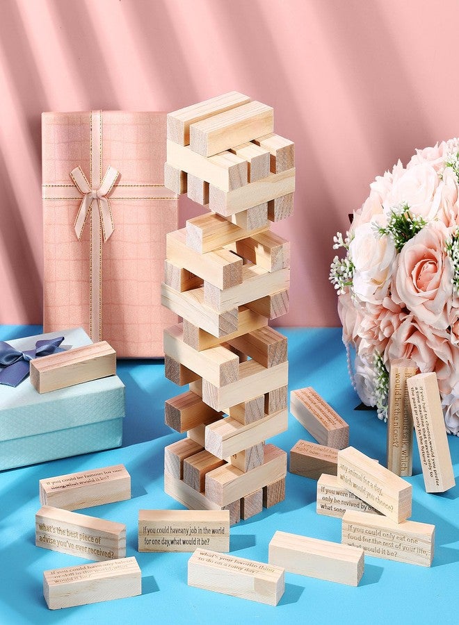 Lewtemi Break the Ice Questions Tower Tumbling Tower Game, 54 Break the Ice Conversation Starters, Wooden Blocks Stacking Games for Team Coworkers Friends Family Night Get to Know Each Other - Image 4