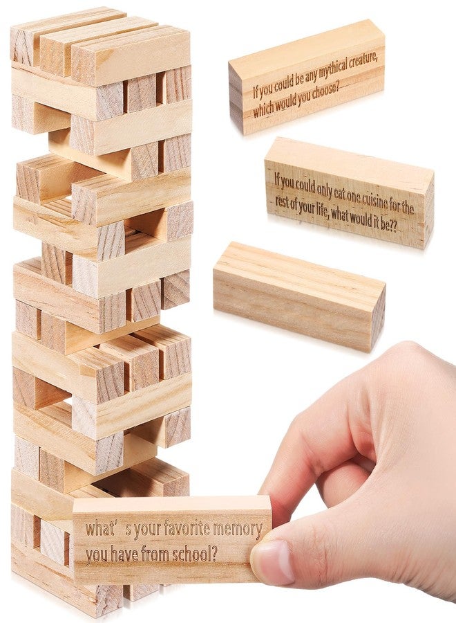 Lewtemi Break the Ice Questions Tower Tumbling Tower Game, 54 Break the Ice Conversation Starters, Wooden Blocks Stacking Games for Team Coworkers Friends Family Night Get to Know Each Other - Image 1