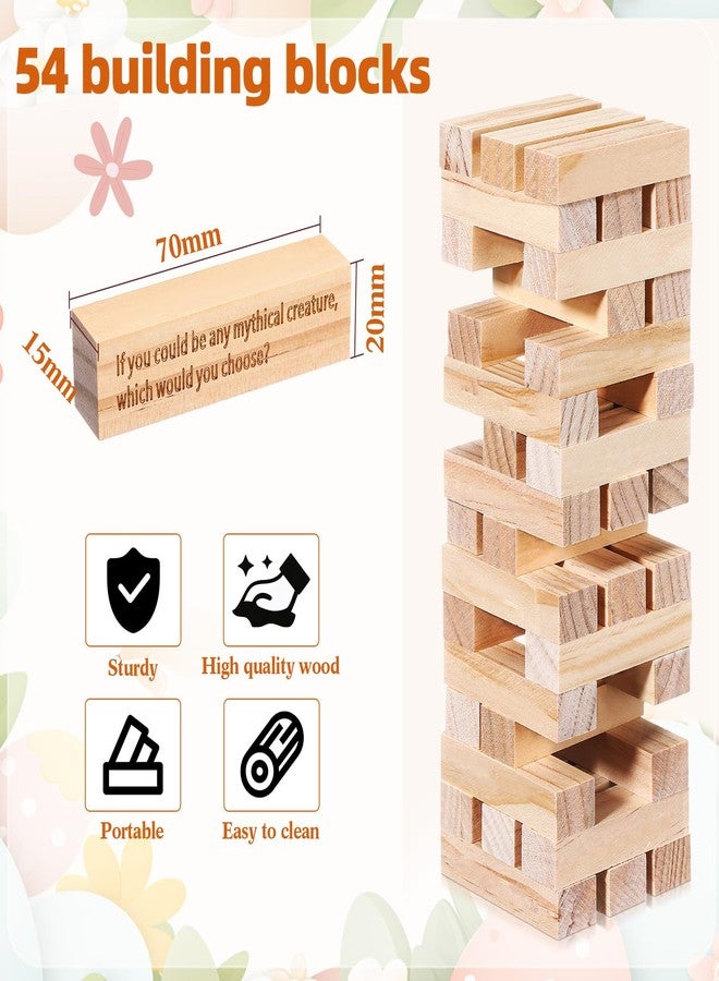 Lewtemi Break the Ice Questions Tower Tumbling Tower Game, 54 Break the Ice Conversation Starters, Wooden Blocks Stacking Games for Team Coworkers Friends Family Night Get to Know Each Other - Image 2