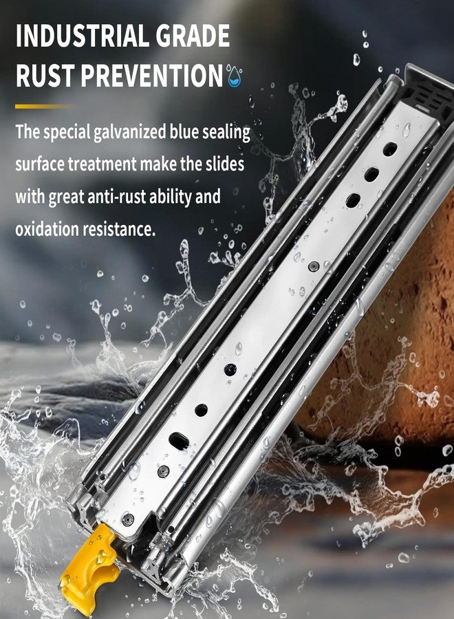 YENUO Heavy Duty Drawer Slides with Lock 12 14 16 18 20 22 24 26 28 30 32 34 36 38 40 44 48 52 56 60 Inch Full Extension Side Mount Ball Bearing Locking Rails Track Glides Runners Load 500 Lbs 1 Pair - Image 5