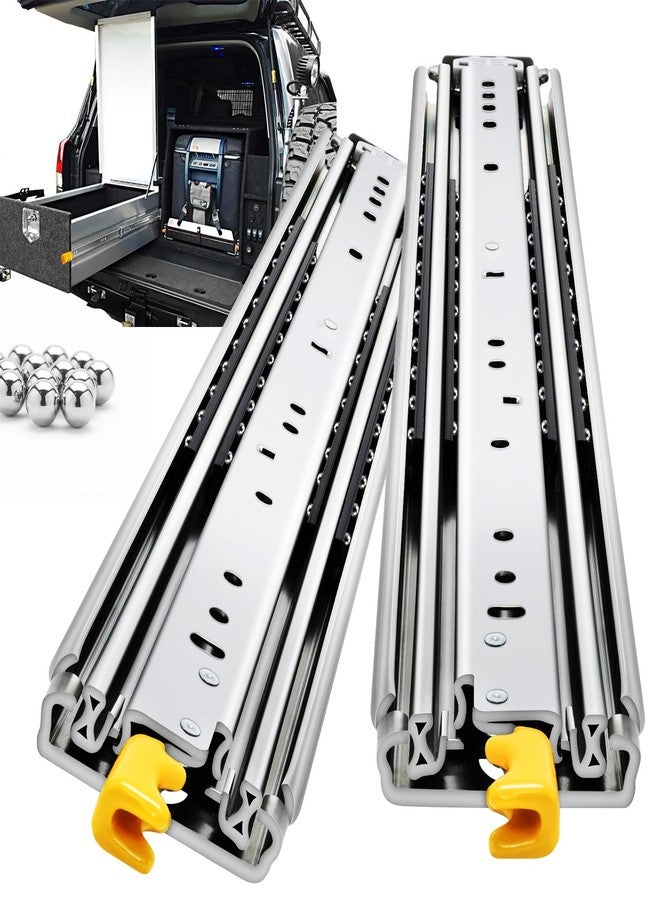 YENUO Heavy Duty Drawer Slides with Lock 12 14 16 18 20 22 24 26 28 30 32 34 36 38 40 44 48 52 56 60 Inch Full Extension Side Mount Ball Bearing Locking Rails Track Glides Runners Load 500 Lbs 1 Pair - Image 1
