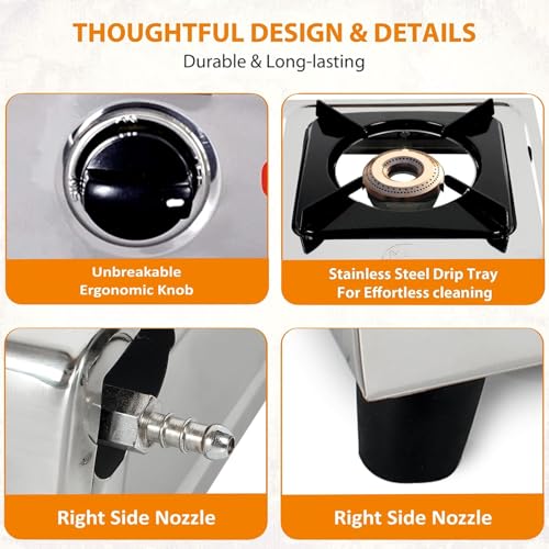 Khaitan 1 Burner Classic Stainless Steel Manual Gas Stove (1 Burners) - Image 4